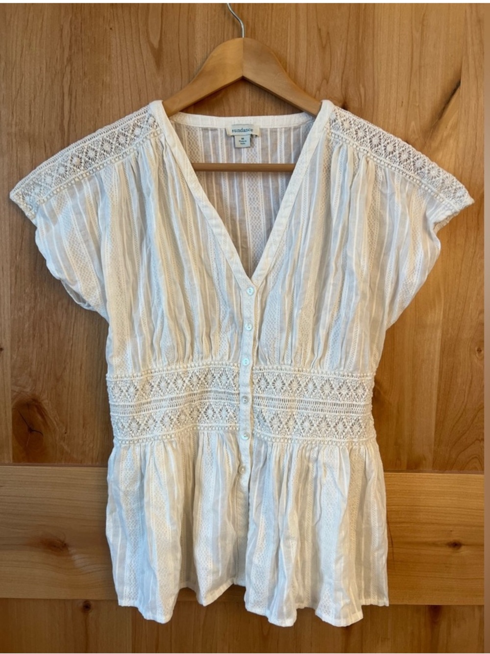 SUNDANCE Ivory Lace Button Front Peplum Blouse Size M